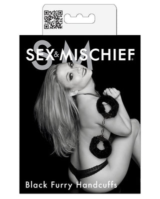 Sex & Mischief Furry Handcuffs - Black